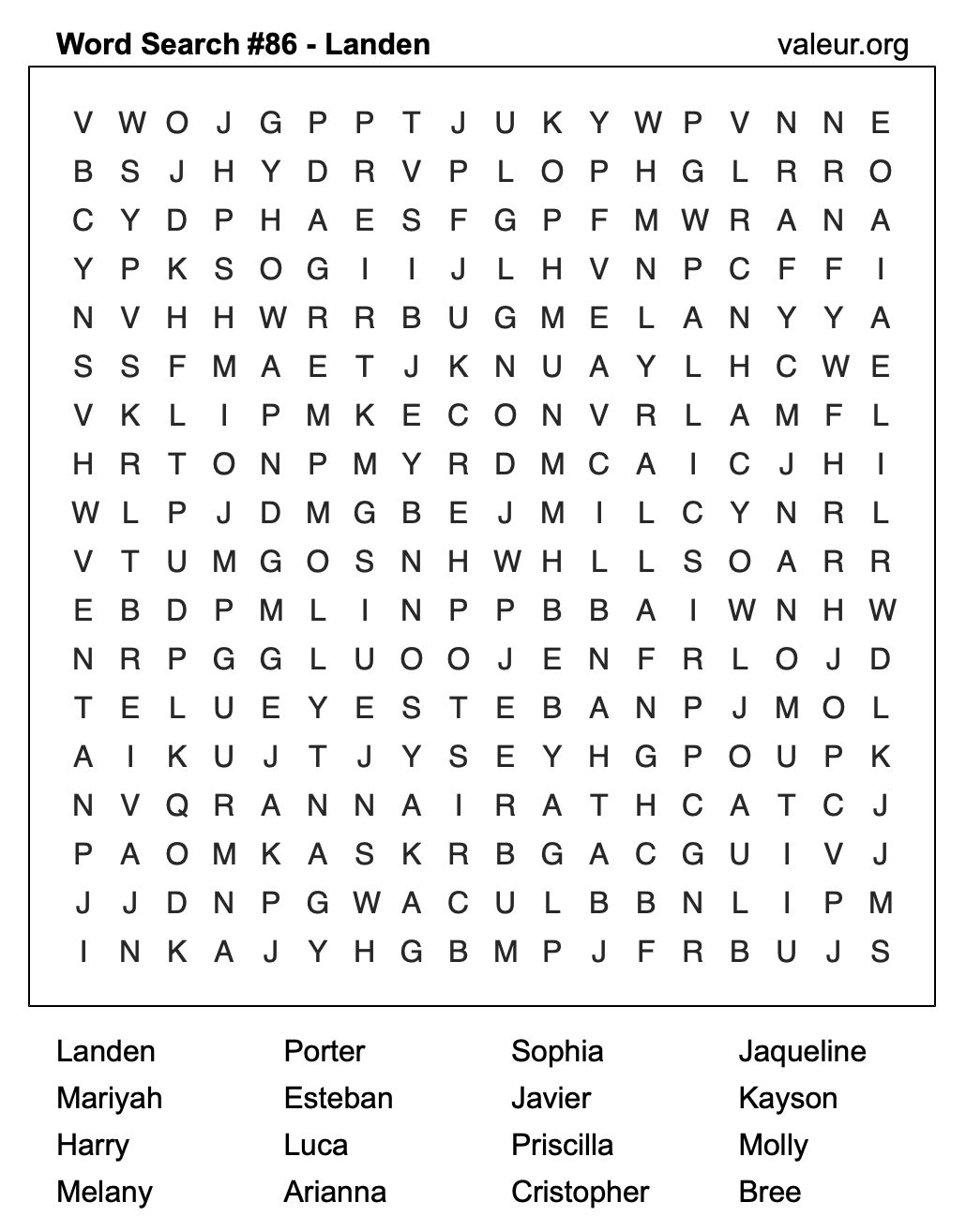 Word Search Puzzle with the name Landen #86 Word Search Puzzle with the name Landen #86