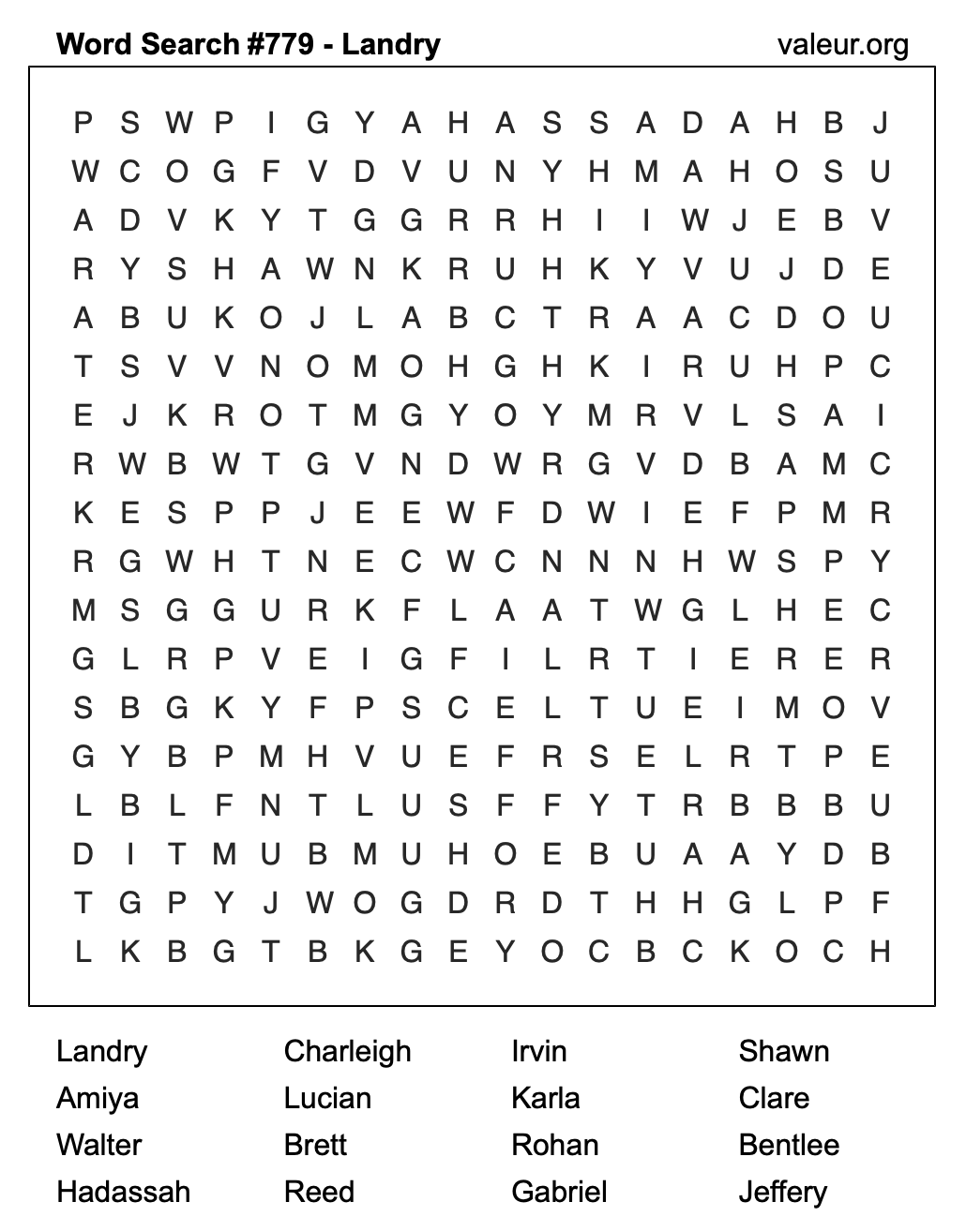 Word Search Puzzle with the name Landry #779 Word Search Puzzle with the name Landry #779