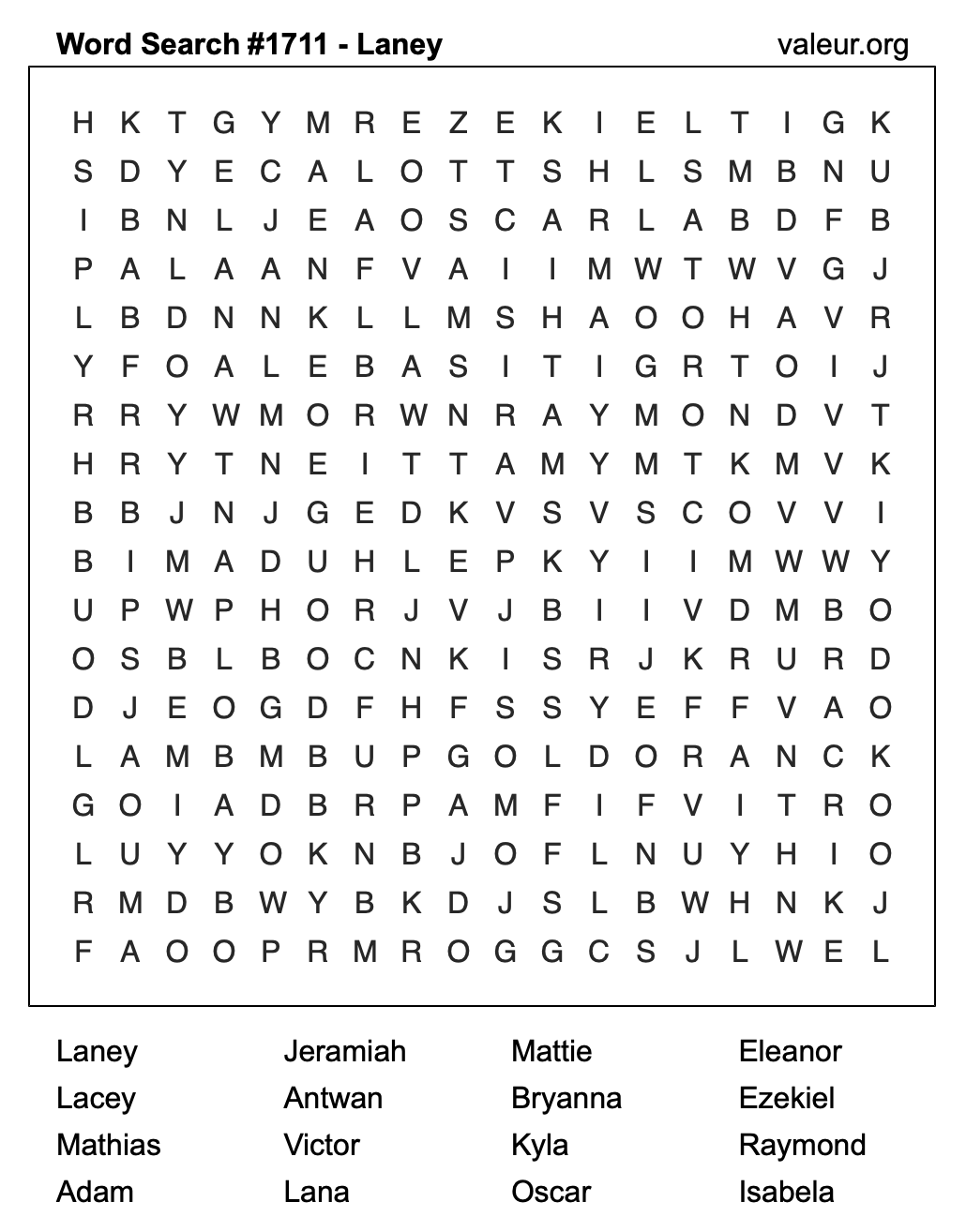 Word Search Puzzle with the name Laney #1711