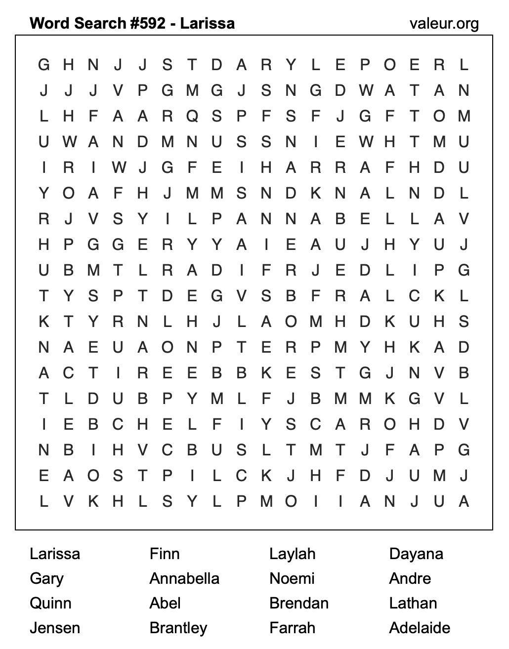 Word Search Puzzle with the name Larissa #592 Word Search Puzzle with the name Larissa #592