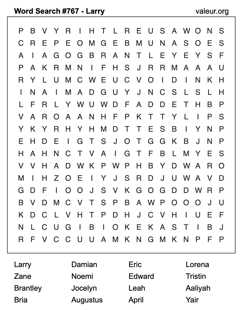 Word Search Puzzle with the name Larry #767
