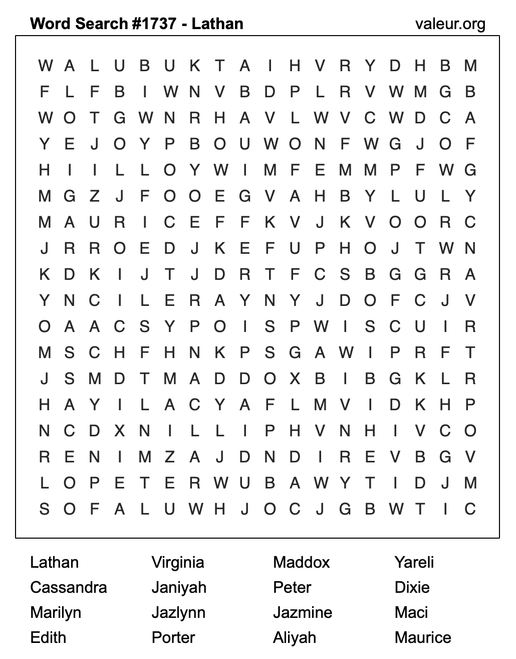 Word Search Puzzle with the name Lathan #1737 Word Search Puzzle with the name Lathan #1737