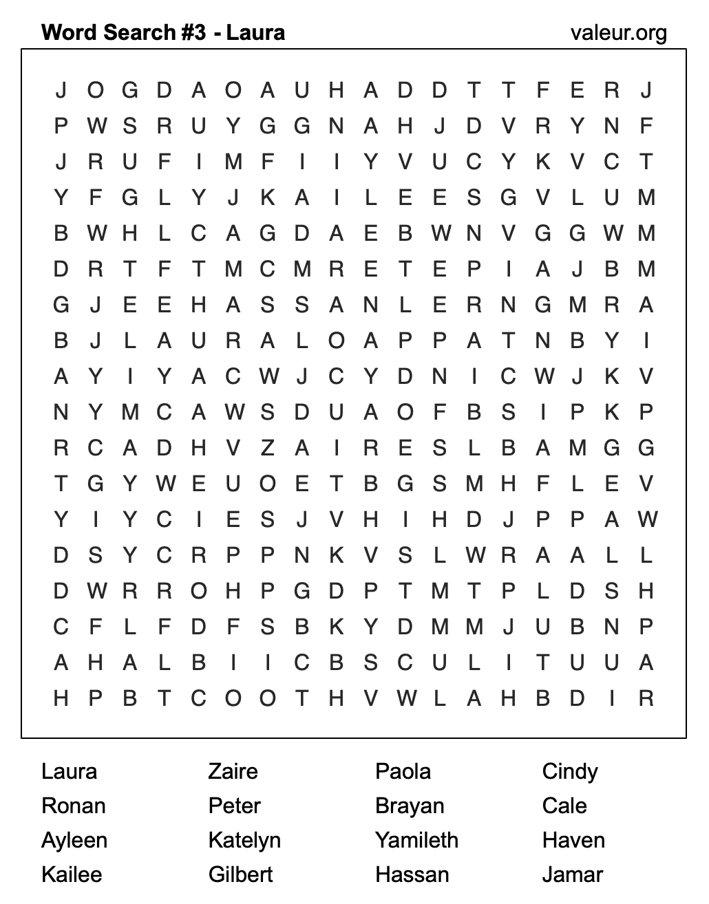 Word Search Puzzle with the name Laura #3