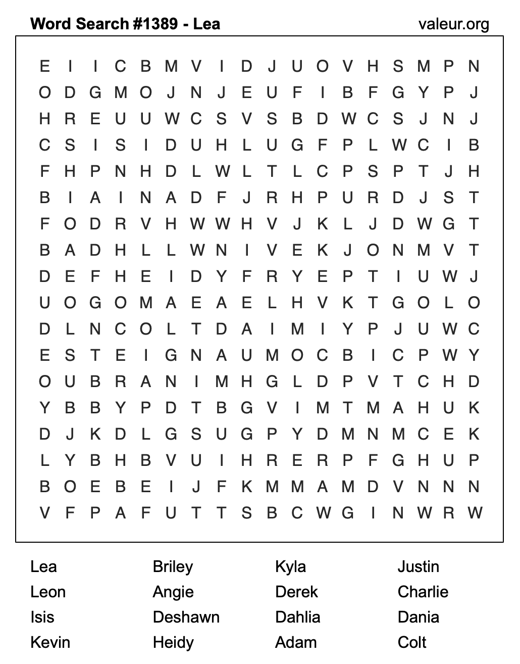 Word Search Puzzle with the name Lea #1389