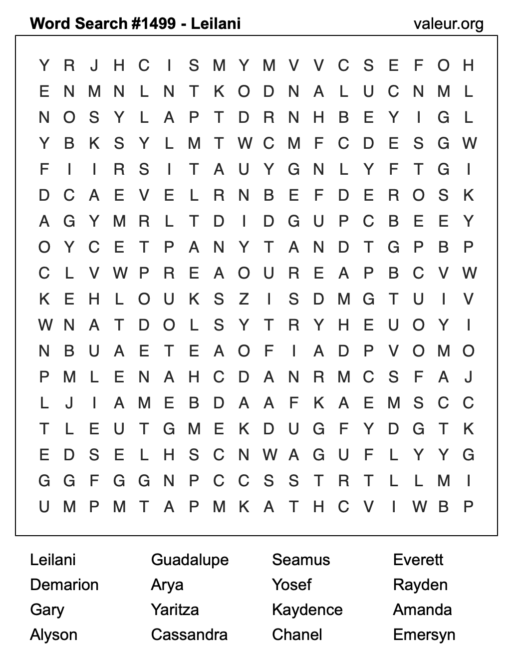 Word Search Puzzle with the name Leilani #1499
