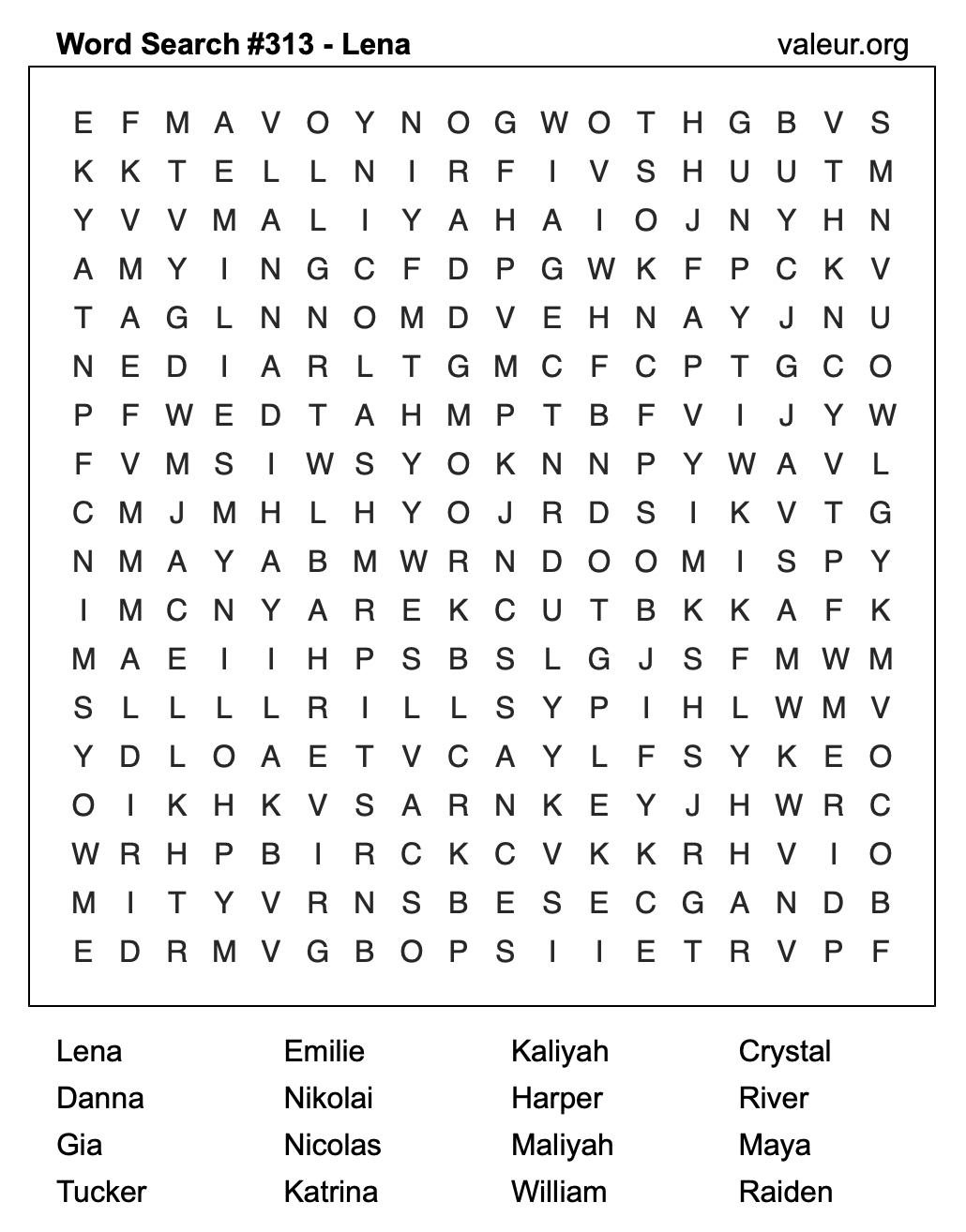 Word Search Puzzle with the name Lena #313