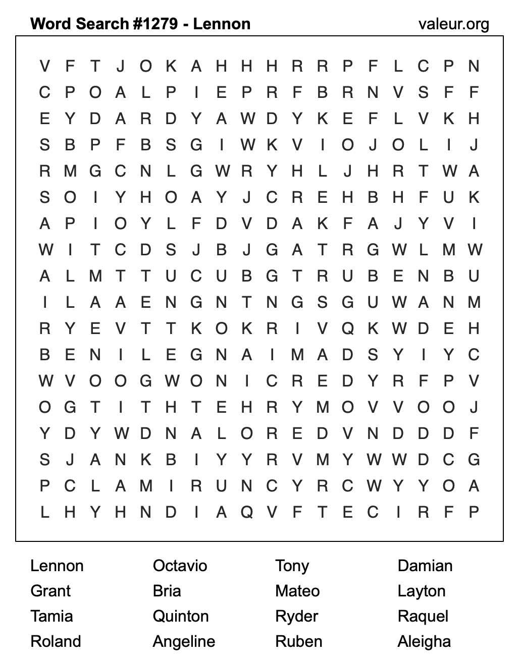 Word Search Puzzle with the name Lennon #1279 Word Search Puzzle with the name Lennon #1279