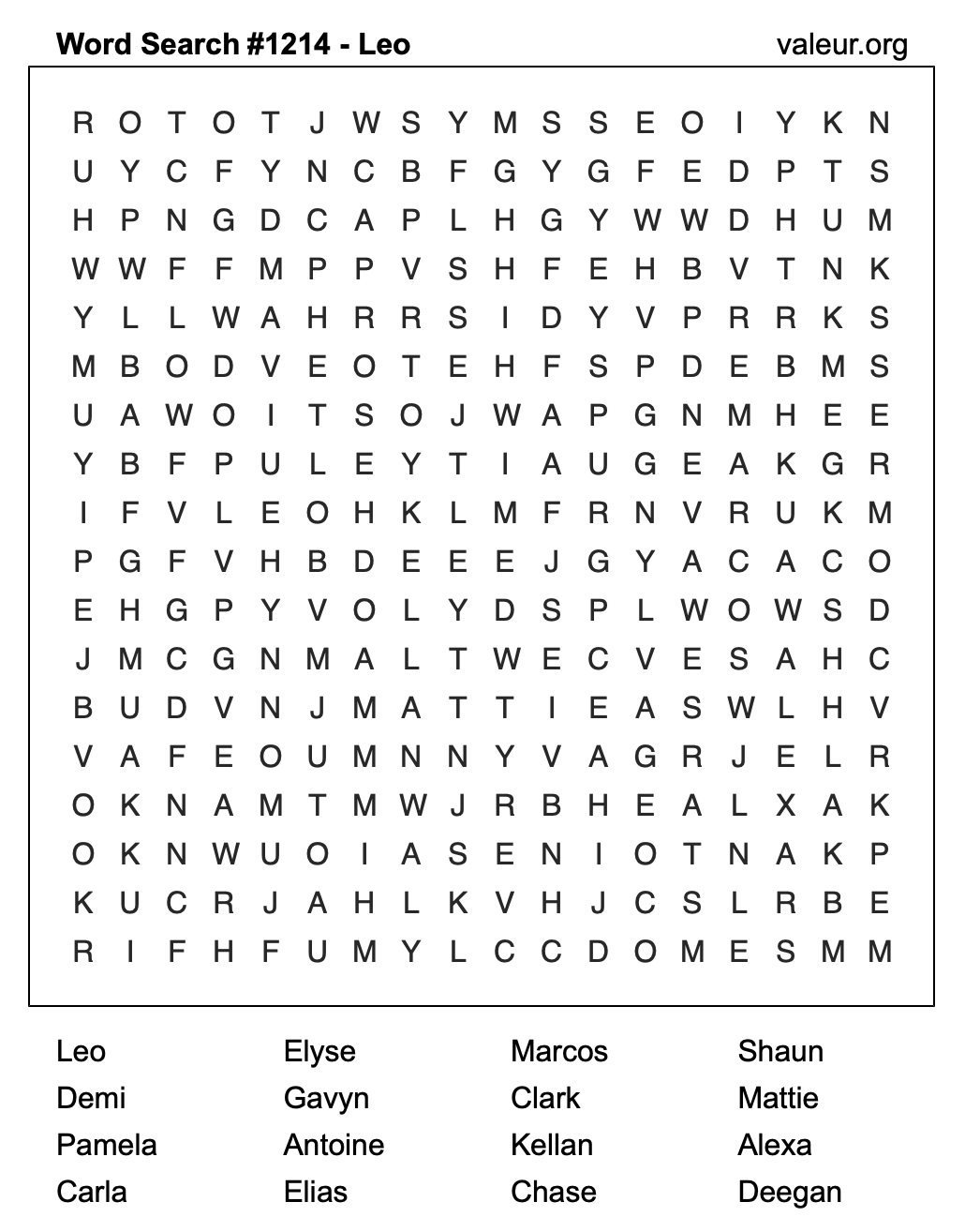 Word Search Puzzle with the name Leo #1214