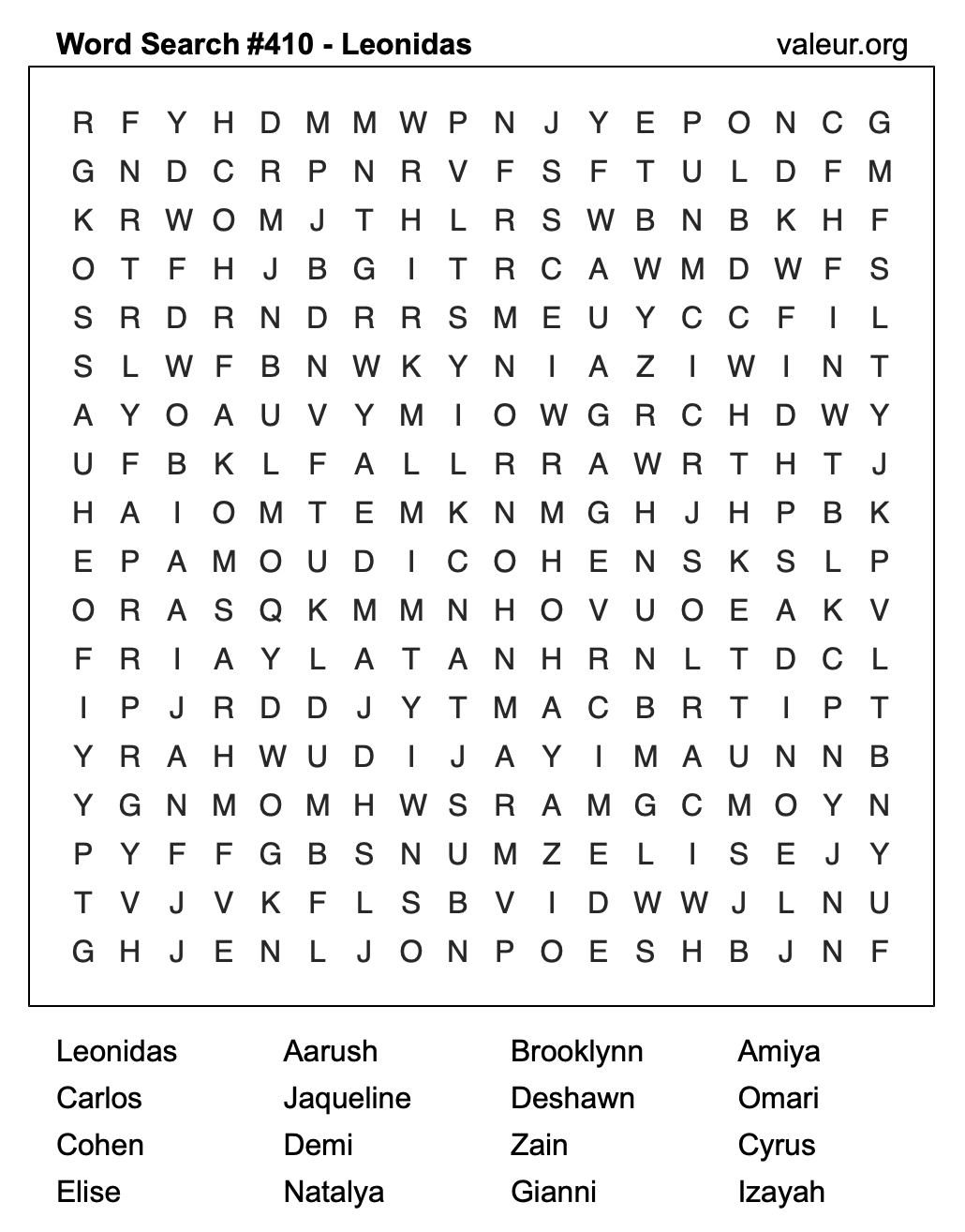 Word Search Puzzle with the name Leonidas #410 Word Search Puzzle with the name Leonidas #410