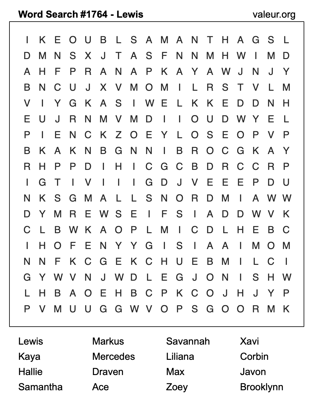 Word Search Puzzle with the name Lewis #1764 Word Search Puzzle with the name Lewis #1764