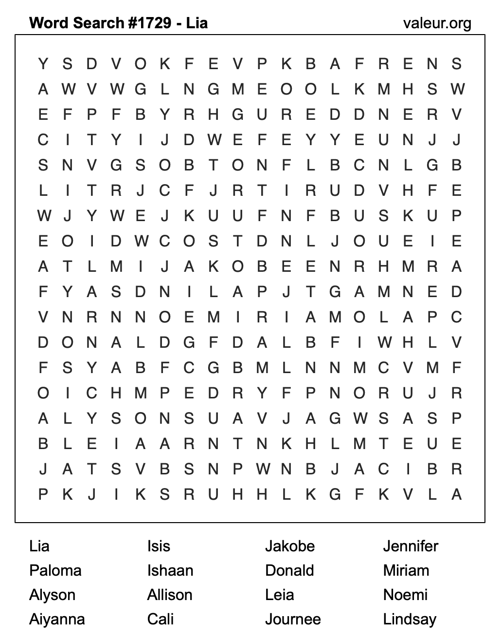 Word Search Puzzle with the name Lia #1729 Word Search Puzzle with the name Lia #1729