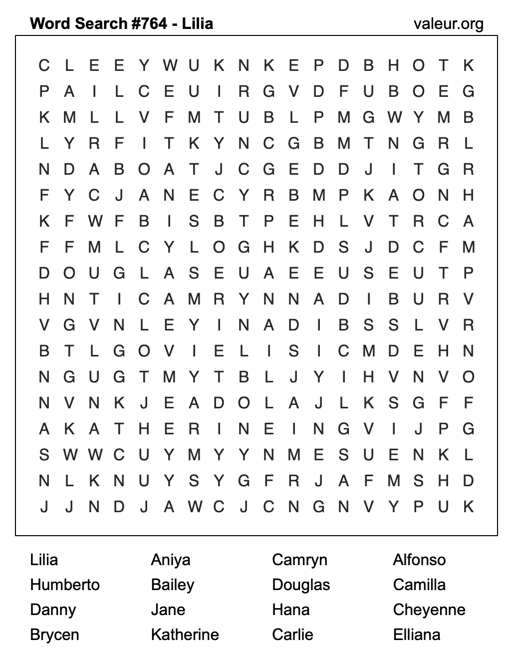 Word Search Puzzle with the name Lilia #764
