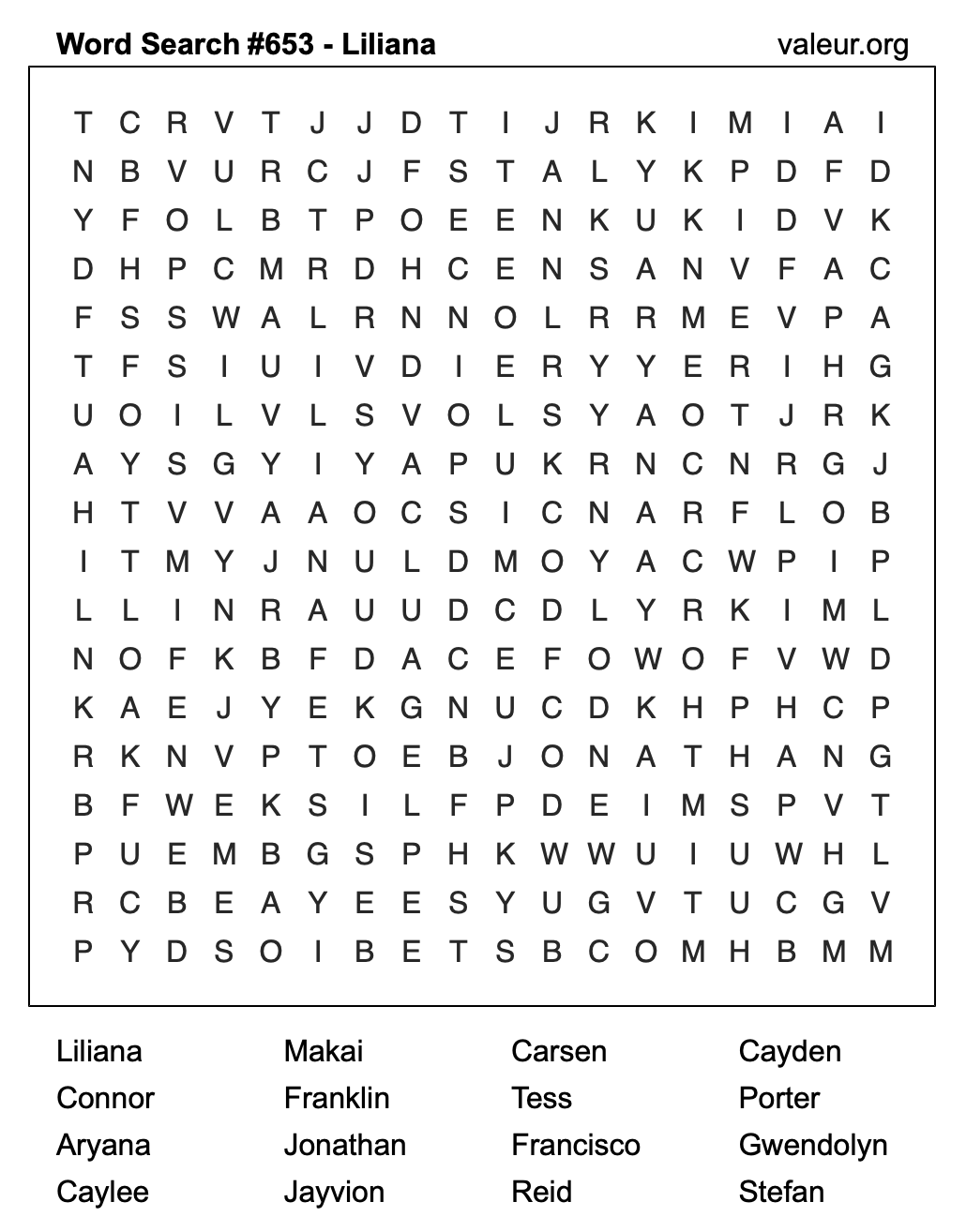 Word Search Puzzle with the name Liliana #653 Word Search Puzzle with the name Liliana #653