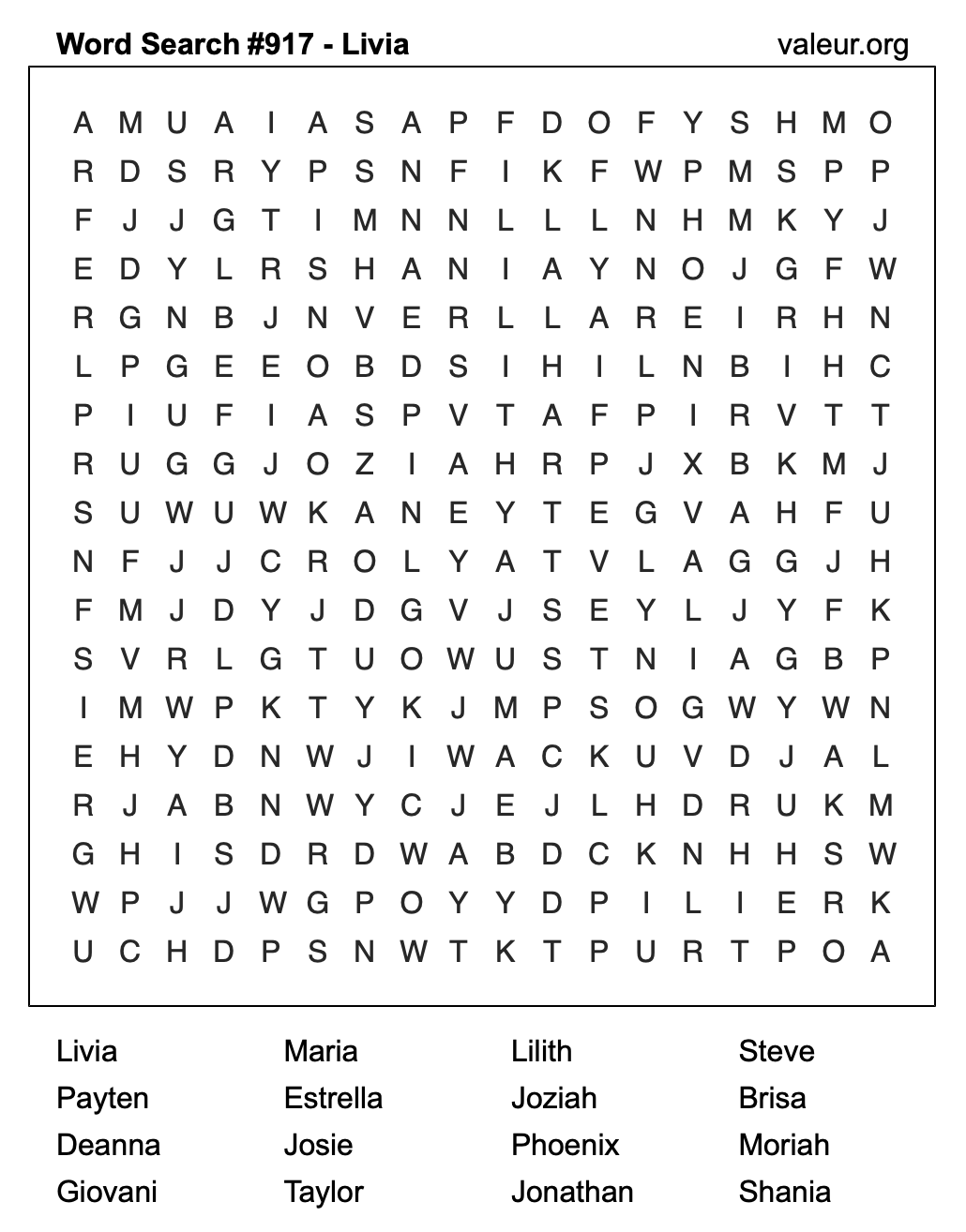 Word Search Puzzle with the name Livia #917 Word Search Puzzle with the name Livia #917