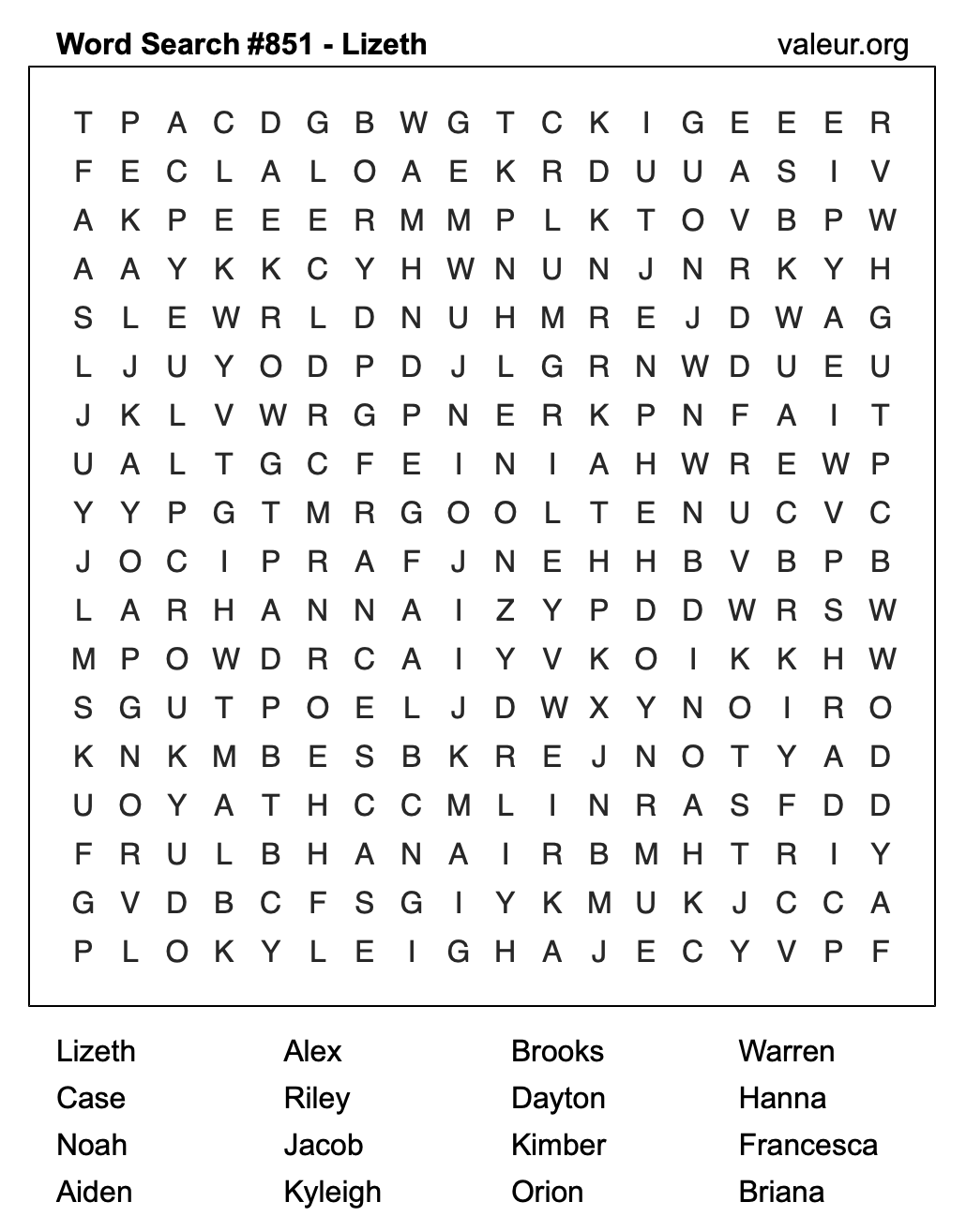 Word Search Puzzle with the name Lizeth #851 Word Search Puzzle with the name Lizeth #851