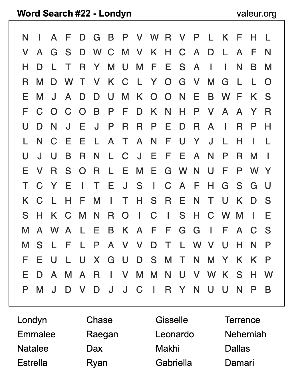 Word Search Puzzle with the name Londyn #22 Word Search Puzzle with the name Londyn #22
