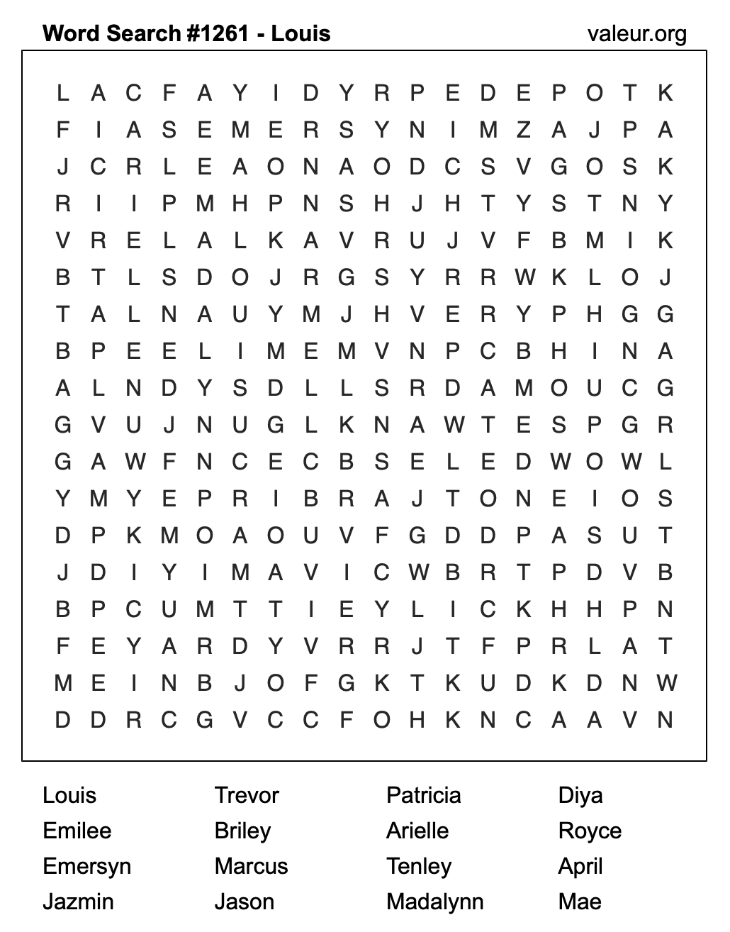 Word Search Puzzle with the name Louis #1261 Word Search Puzzle with the name Louis #1261
