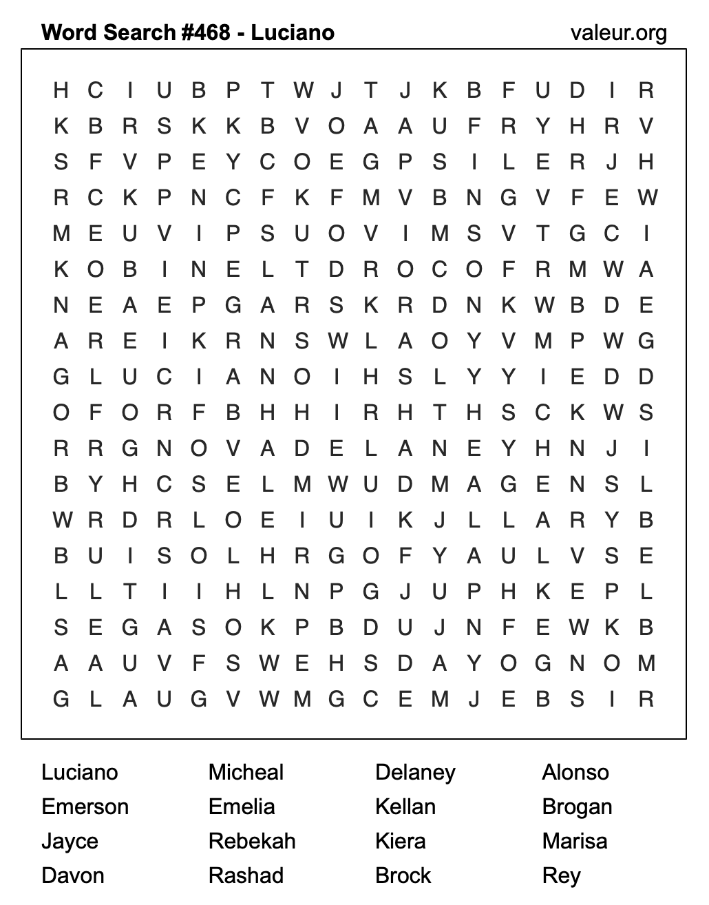 Word Search Puzzle with the name Luciano #468 Word Search Puzzle with the name Luciano #468