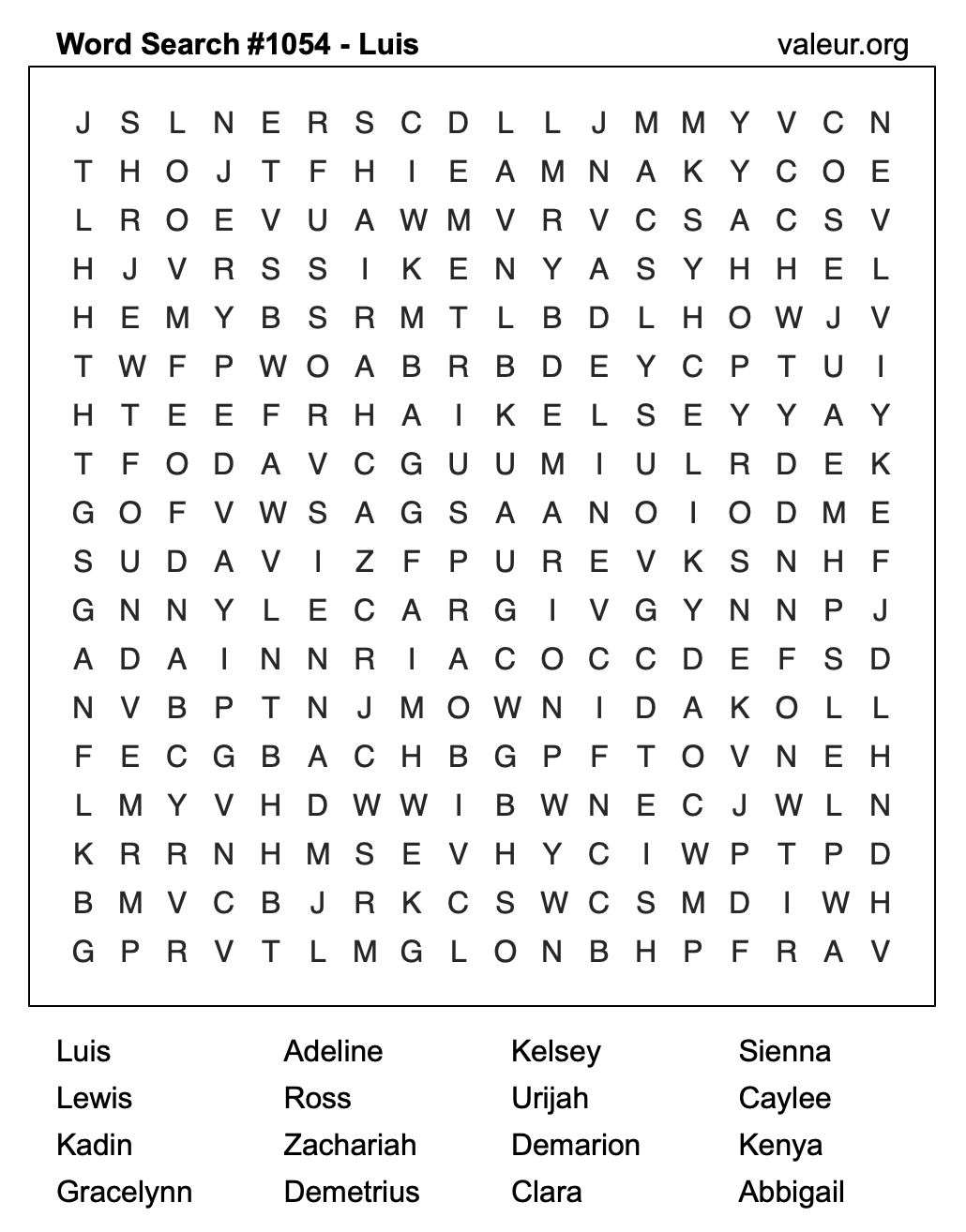 Word Search Puzzle with the name Luis #1054