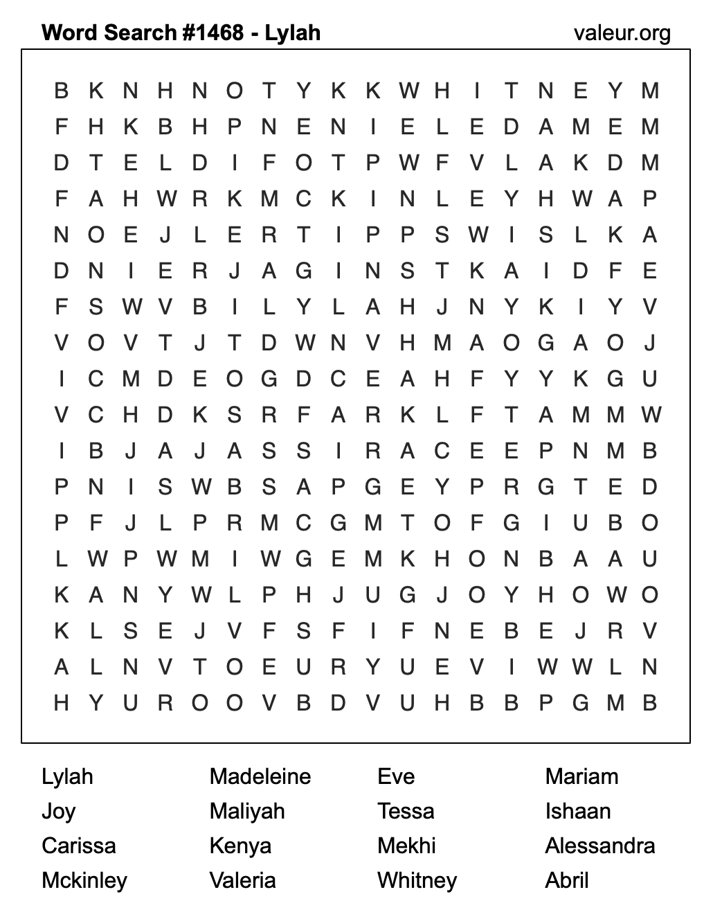 Word Search Puzzle with the name Lylah #1468
