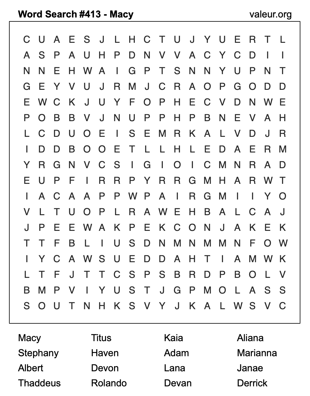 Word Search Puzzle with the name Macy #413 Word Search Puzzle with the name Macy #413