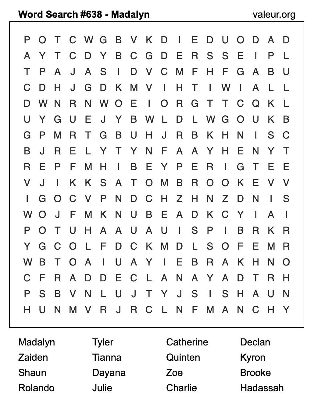 Word Search Puzzle with the name Madalyn #638 Word Search Puzzle with the name Madalyn #638