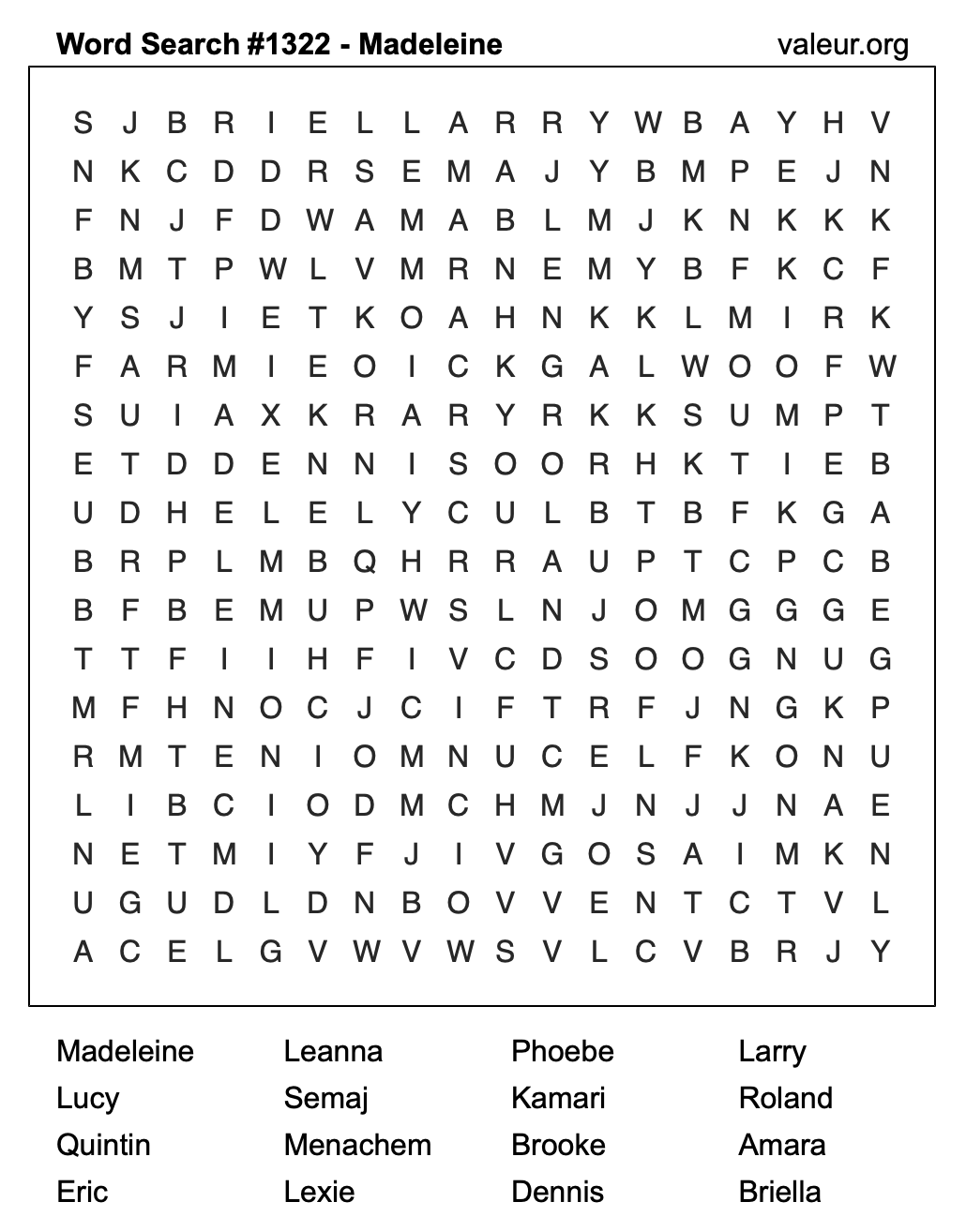 Word Search Puzzle with the name Madeleine #1322