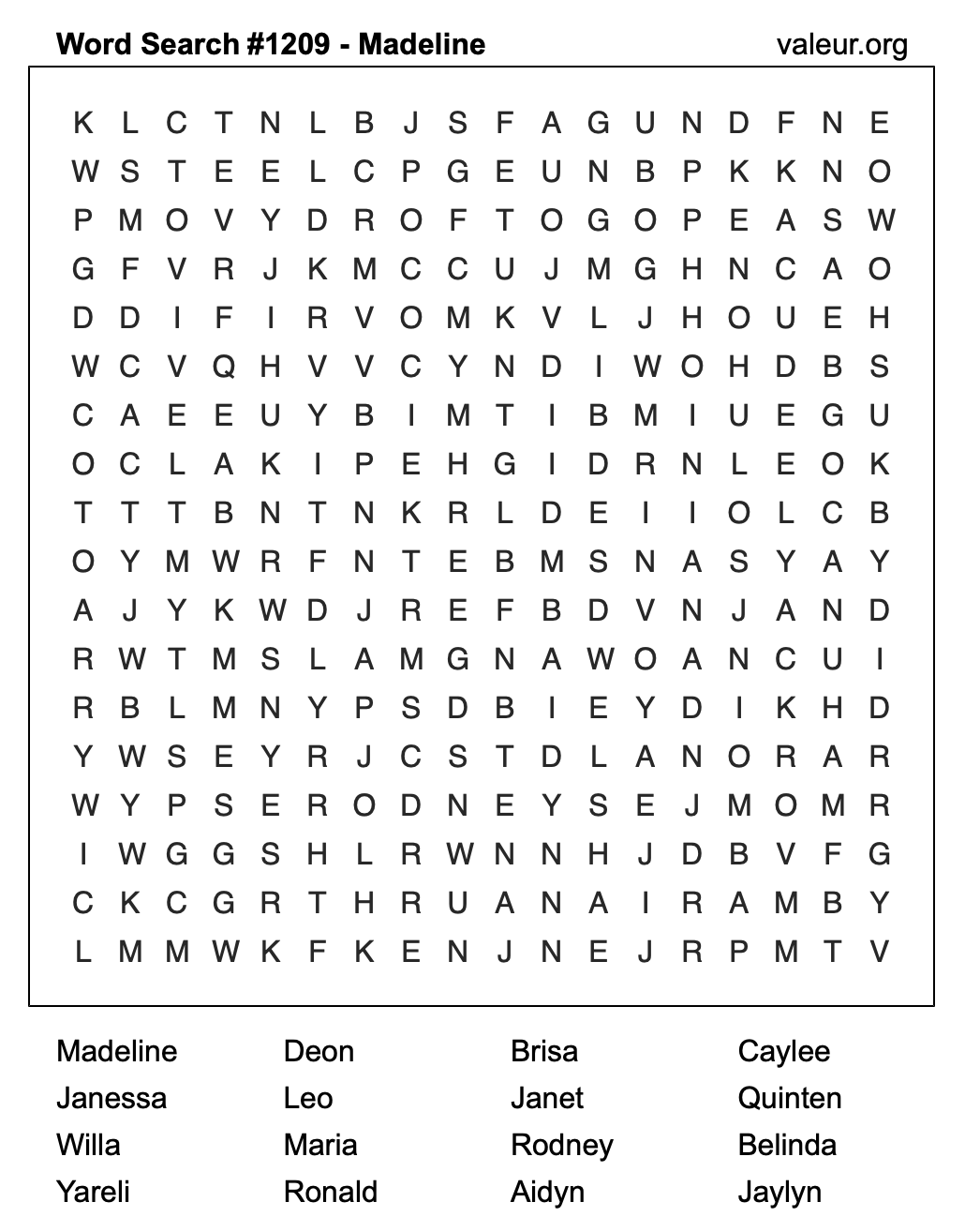 Word Search Puzzle with the name Madeline #1209 Word Search Puzzle with the name Madeline #1209