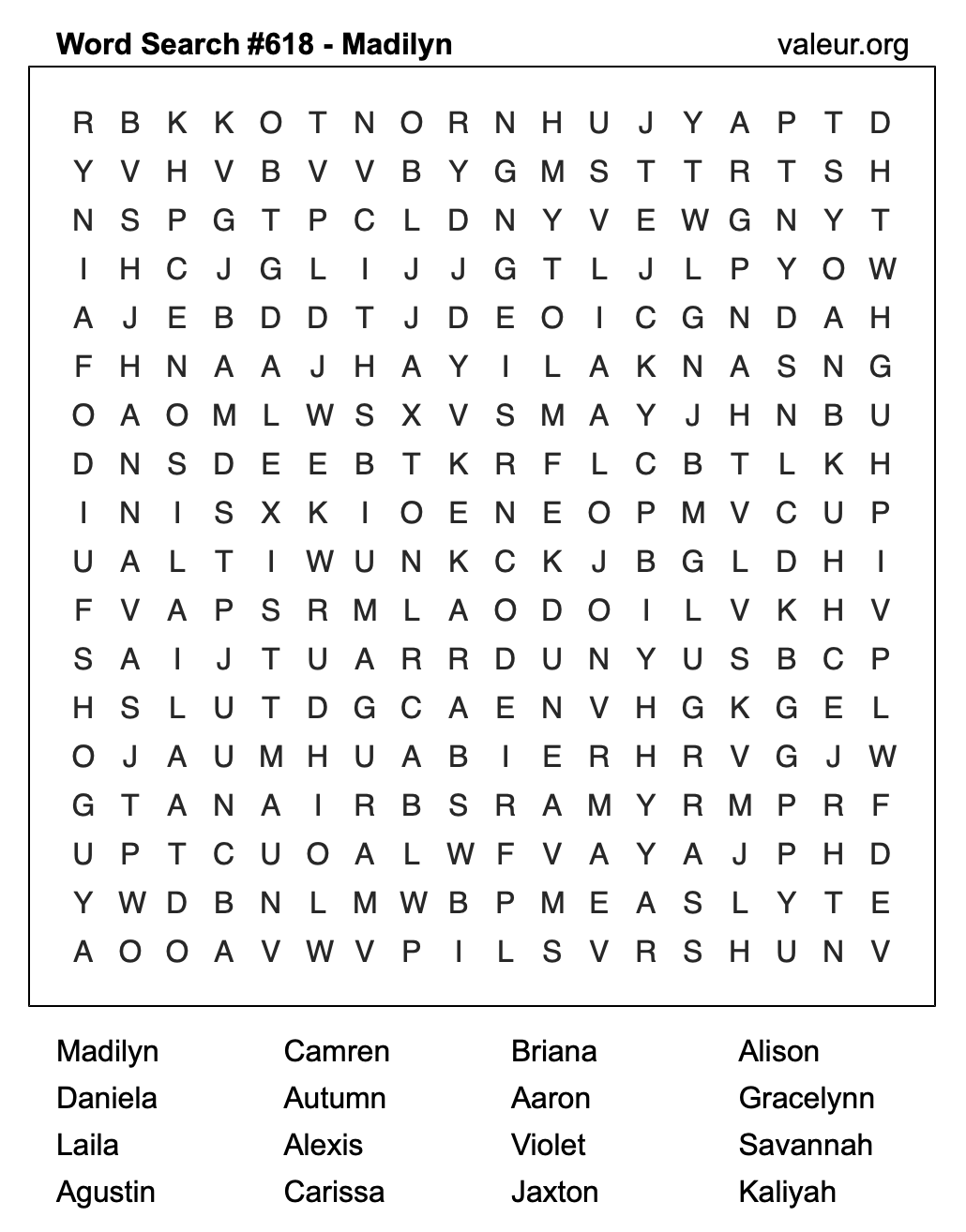 Word Search Puzzle with the name Madilyn #618 Word Search Puzzle with the name Madilyn #618