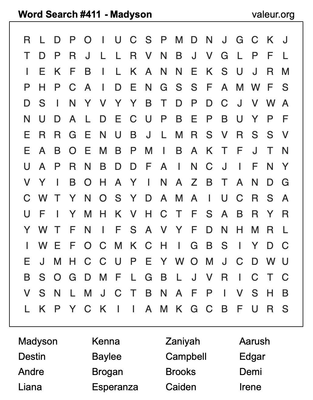 Word Search Puzzle with the name Madyson #411 Word Search Puzzle with the name Madyson #411