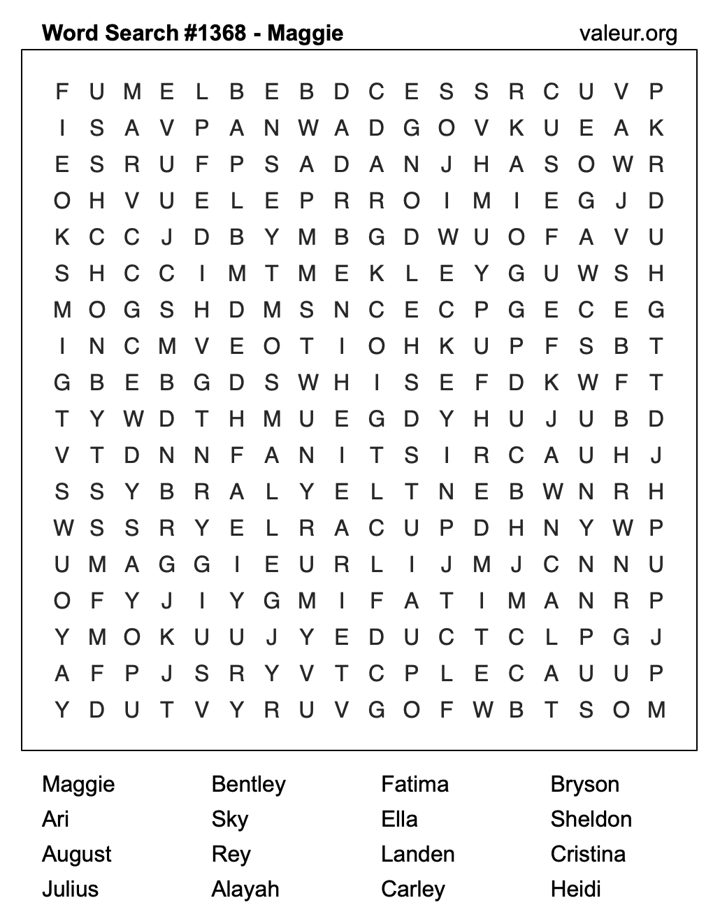Word Search Puzzle with the name Maggie #1368 Word Search Puzzle with the name Maggie #1368