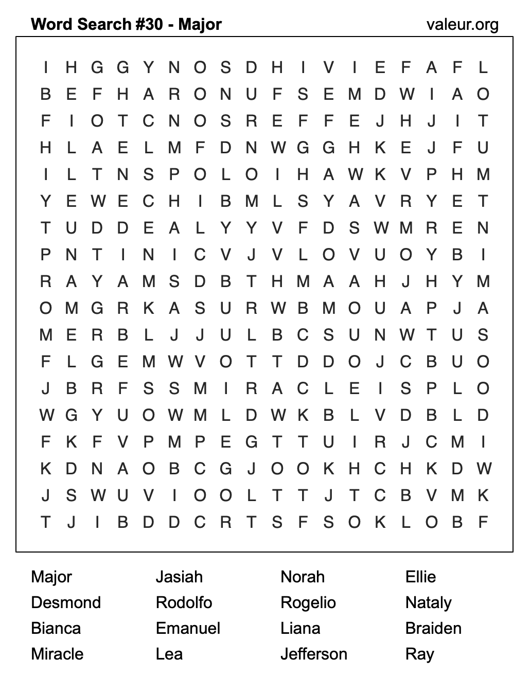 Word Search Puzzle with the name Major #30 Word Search Puzzle with the name Major #30