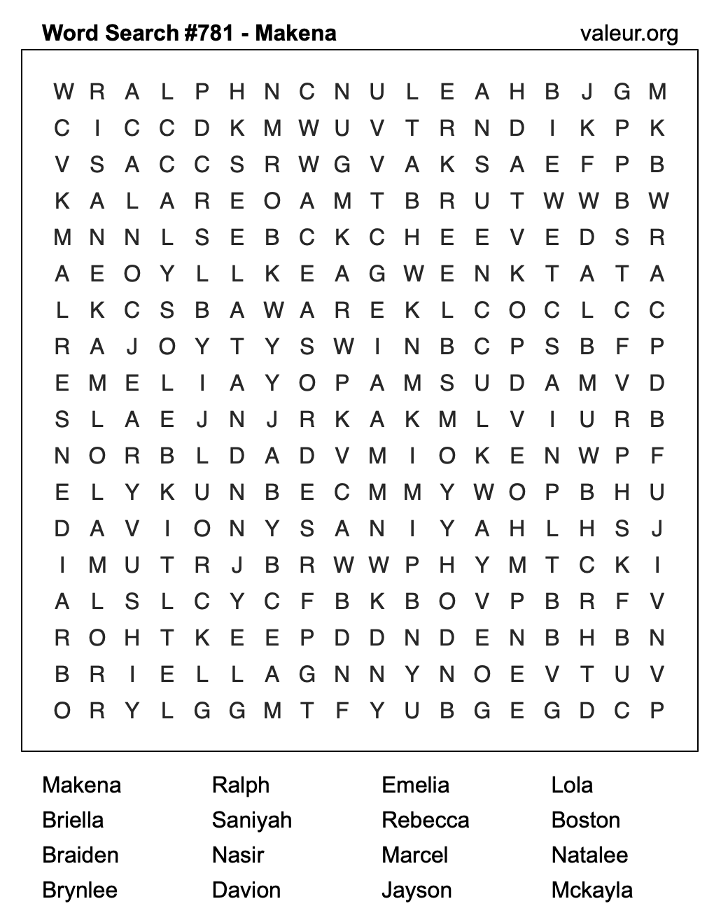 Word Search Puzzle with the name Makena #781