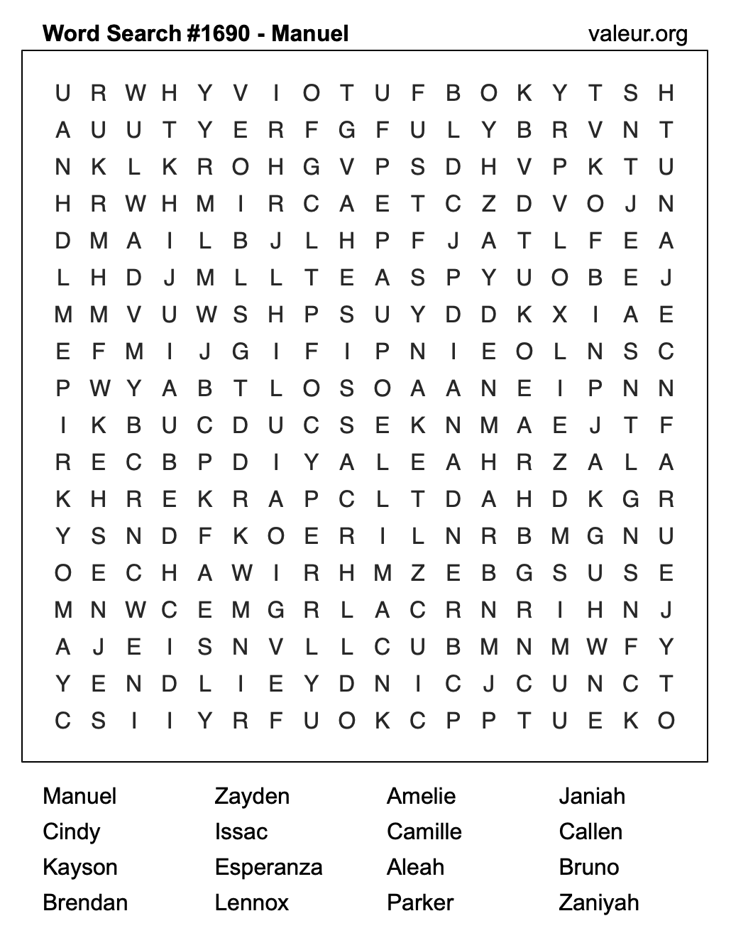 Word Search Puzzle with the name Manuel #1690