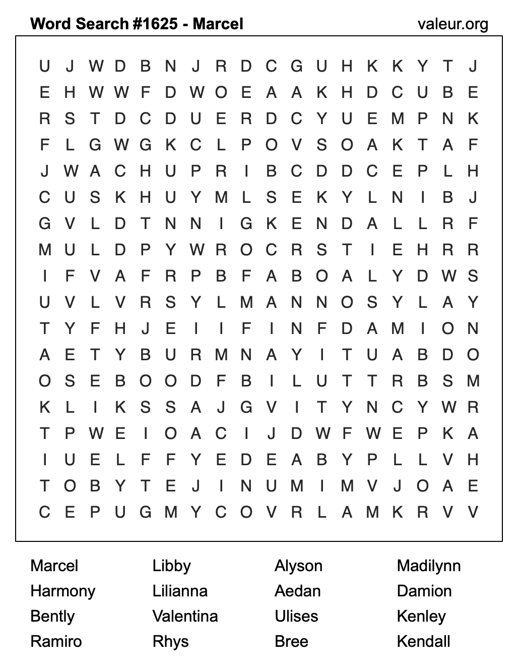 Word Search Puzzle with the name Marcel #1625 Word Search Puzzle with the name Marcel #1625