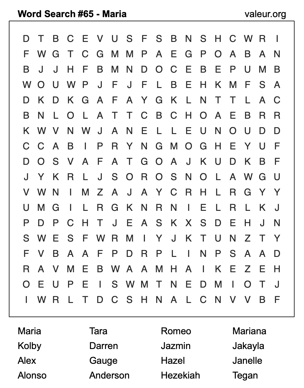 Word Search Puzzle with the name Maria #65 Word Search Puzzle with the name Maria #65