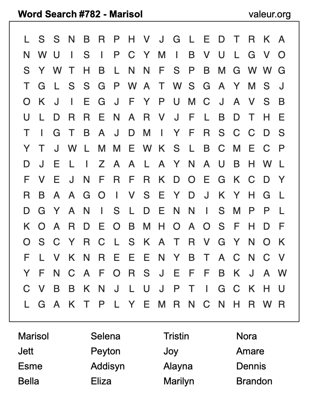 Word Search Puzzle with the name Marisol #782 Word Search Puzzle with the name Marisol #782