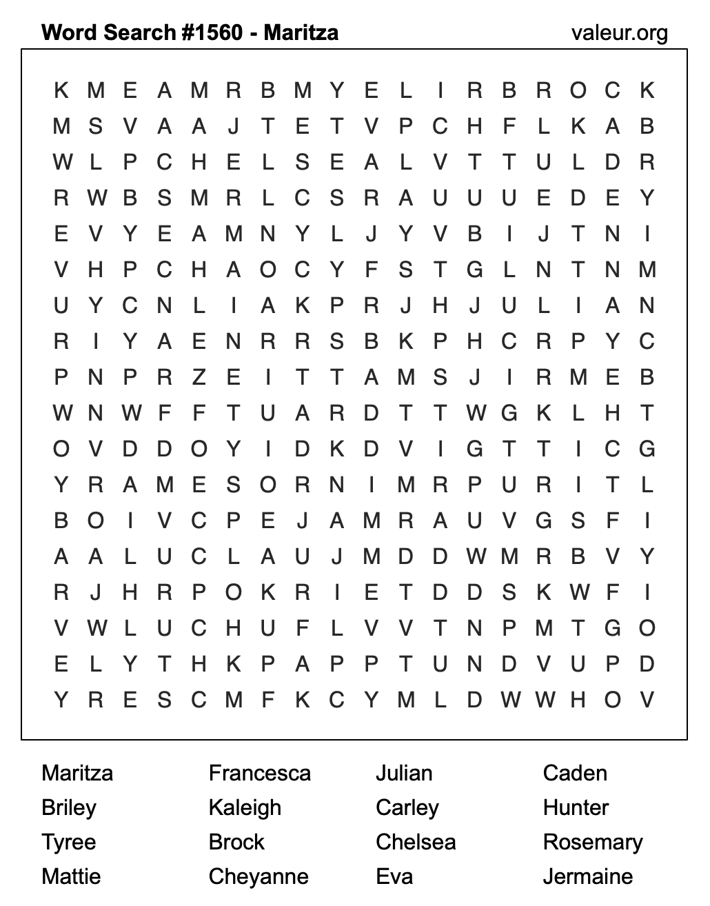 Word Search Puzzle with the name Maritza #1560 Word Search Puzzle with the name Maritza #1560