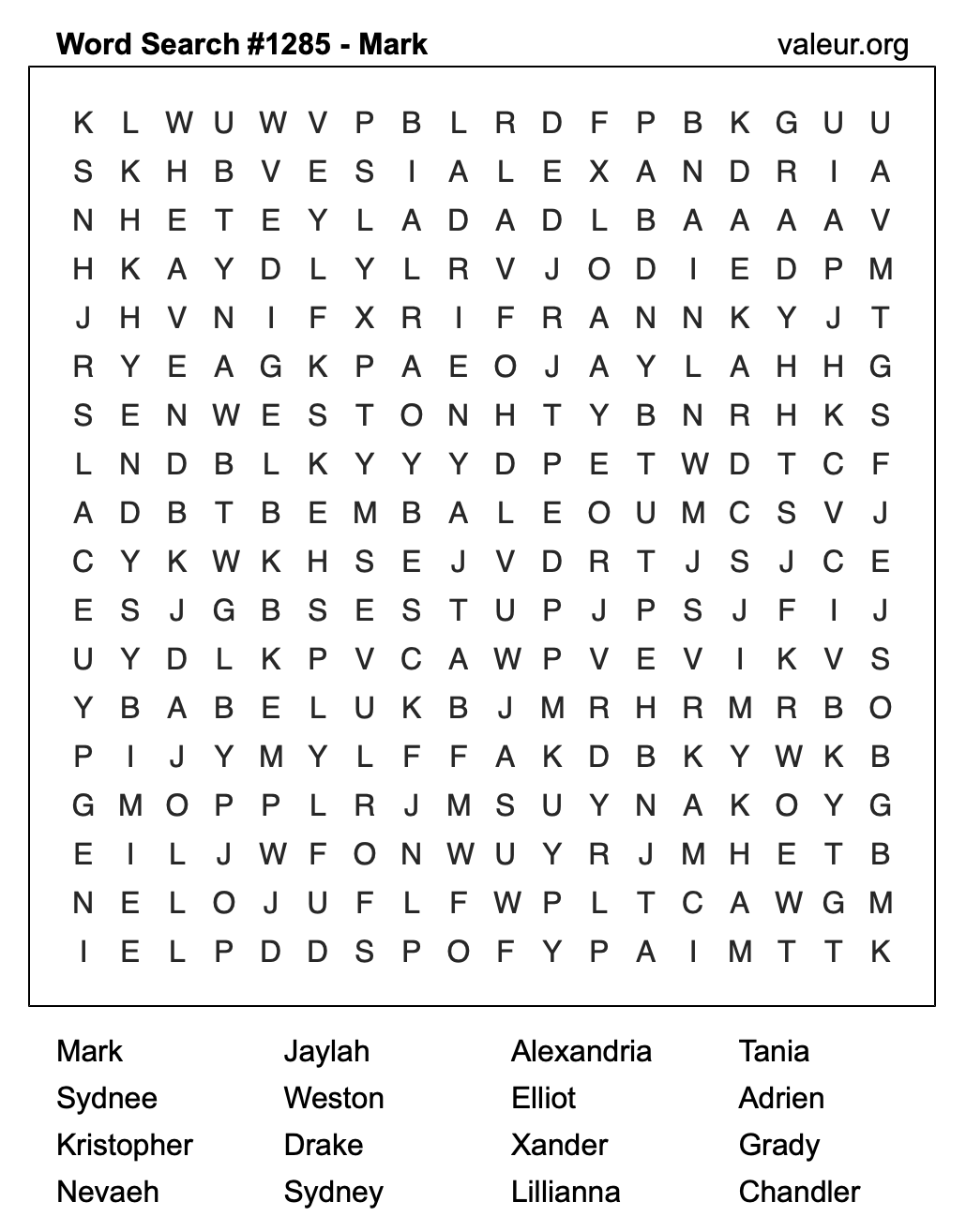 Word Search Puzzle with the name Mark #1285 Word Search Puzzle with the name Mark #1285
