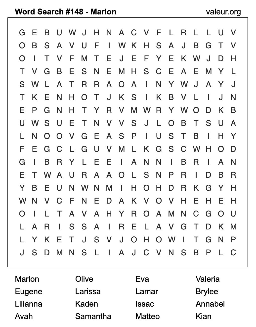 Word Search Puzzle with the name Marlon #148