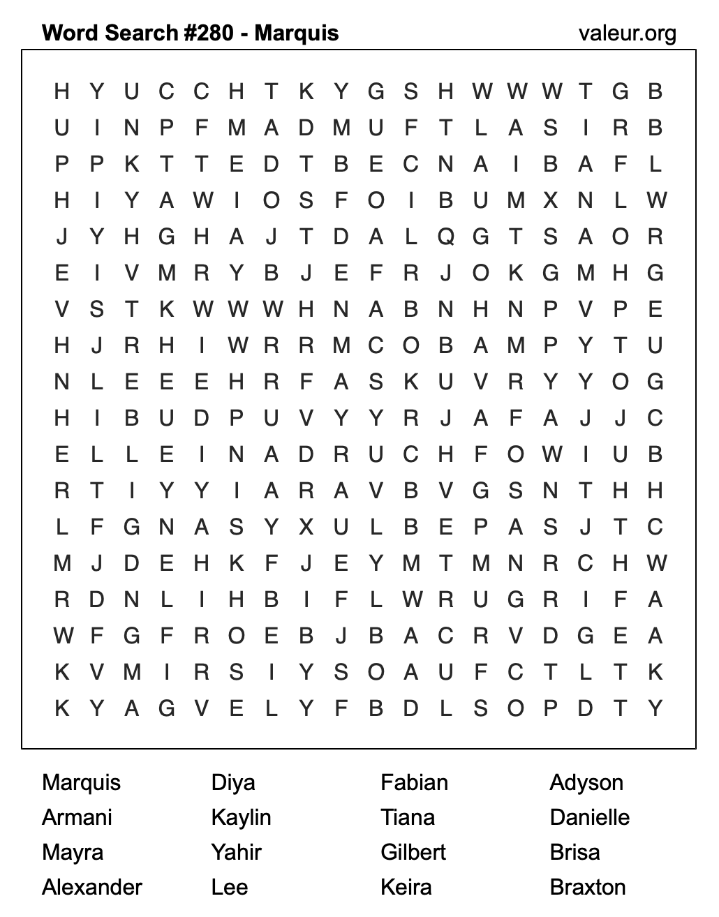Word Search Puzzle with the name Marquis #280 Word Search Puzzle with the name Marquis #280