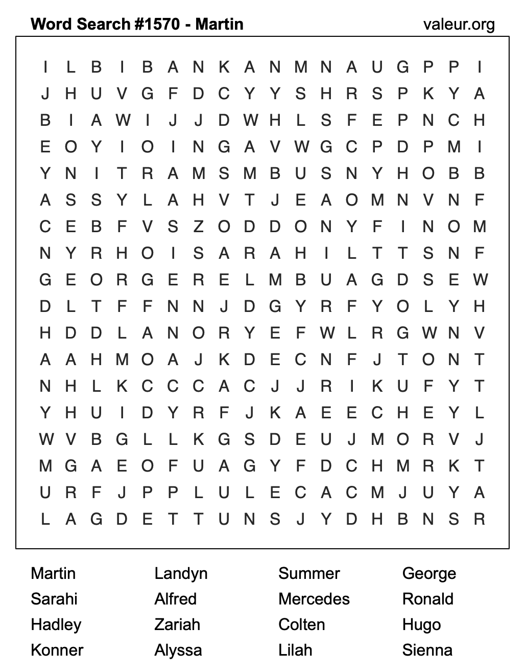 Word Search Puzzle with the name Martin #1570 Word Search Puzzle with the name Martin #1570