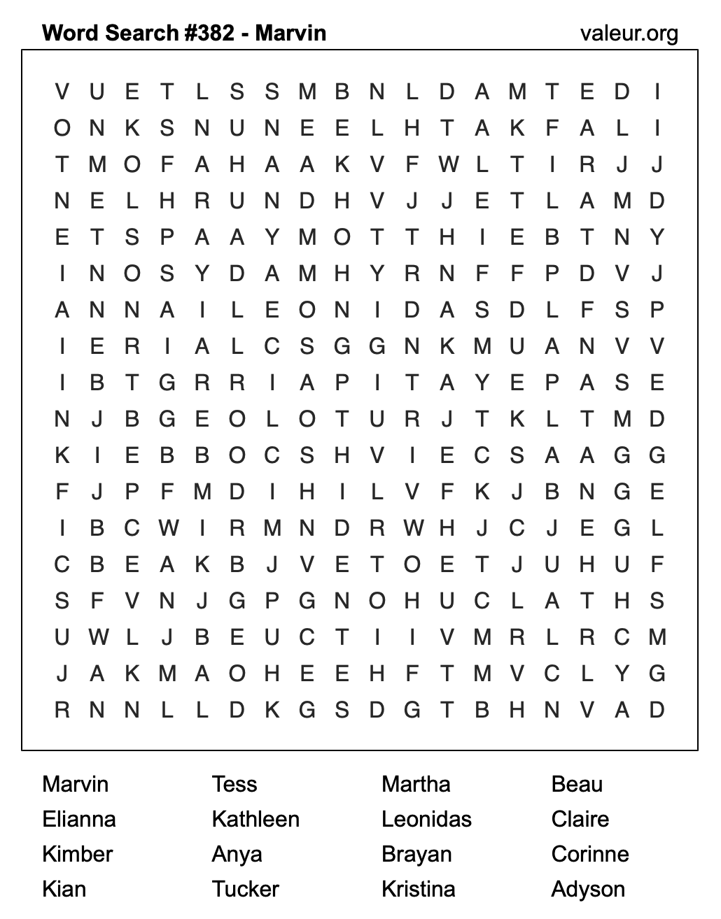 Word Search Puzzle with the name Marvin #382 Word Search Puzzle with the name Marvin #382