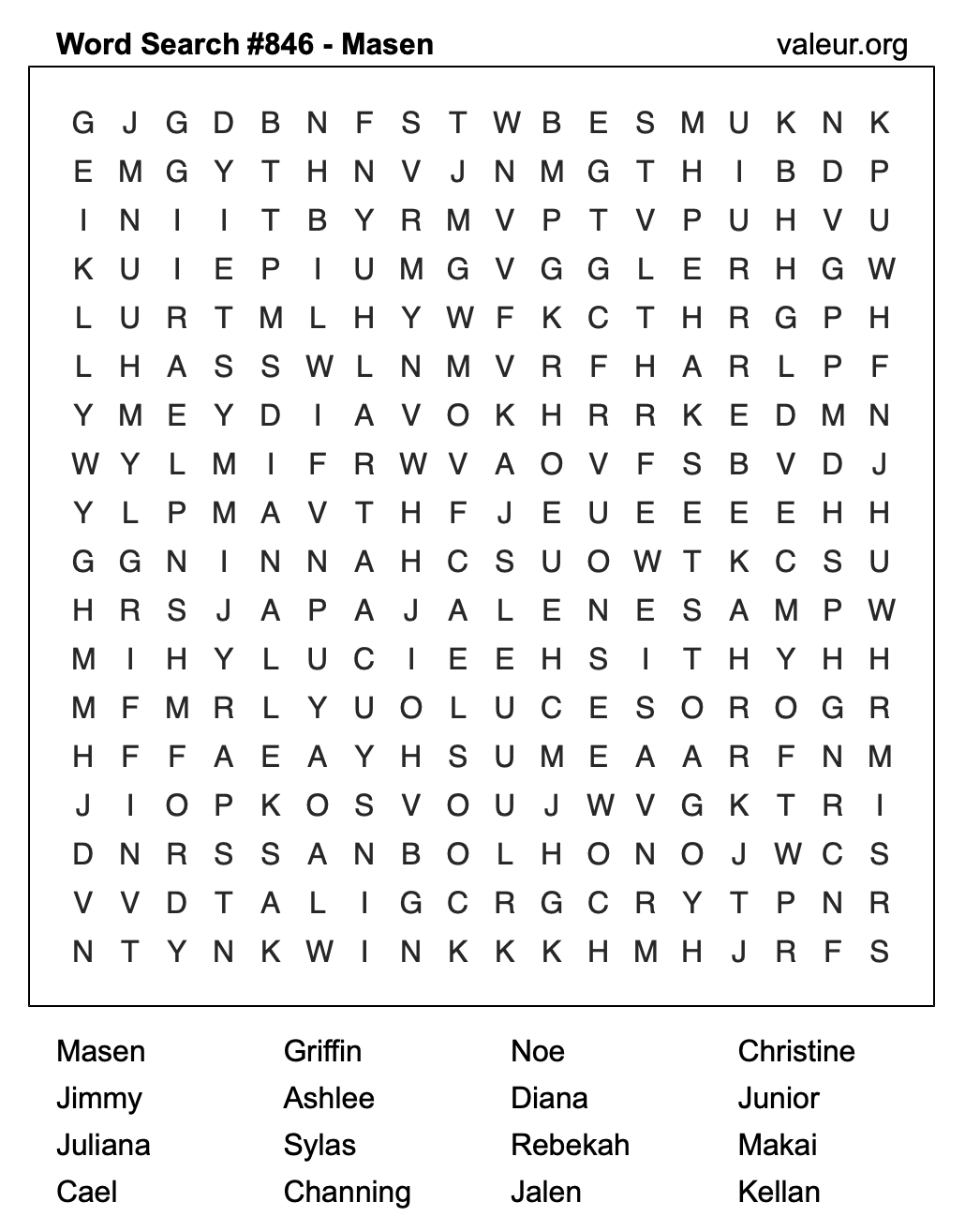 Word Search Puzzle with the name Masen #846 Word Search Puzzle with the name Masen #846