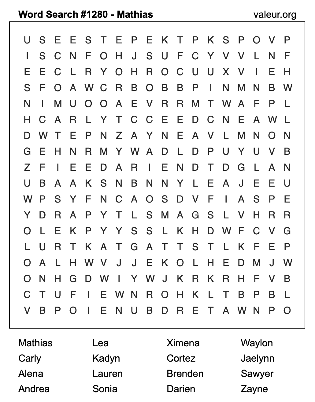 Word Search Puzzle with the name Mathias #1280 Word Search Puzzle with the name Mathias #1280