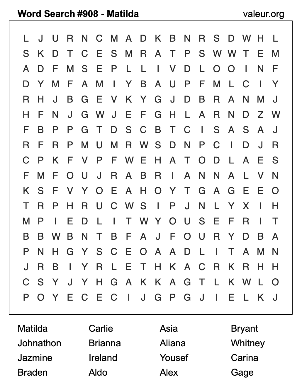 Word Search Puzzle with the name Matilda #908 Word Search Puzzle with the name Matilda #908