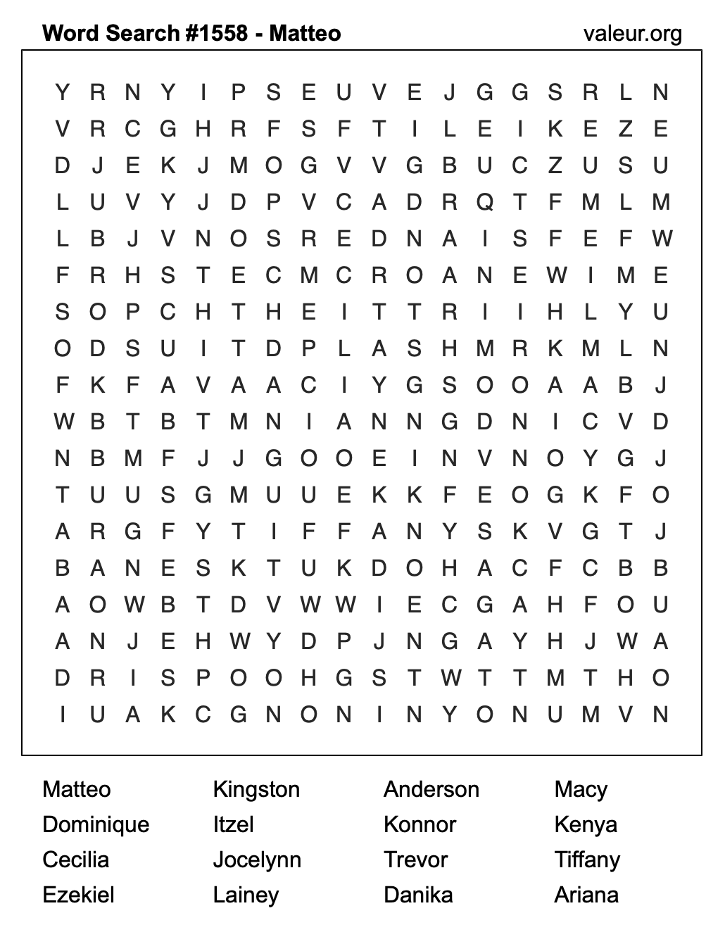Word Search Puzzle with the name Matteo #1558