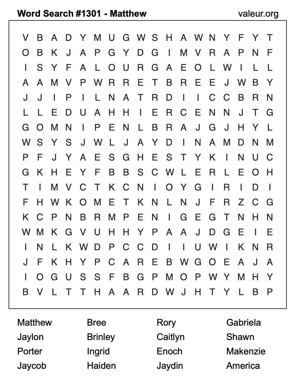 Word Search Puzzle with the name Matthew #1301