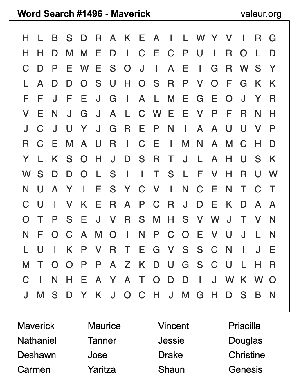 Word Search Puzzle with the name Maverick #1496
