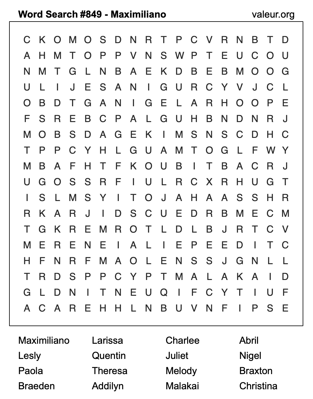 Word Search Puzzle with the name Maximiliano #849 Word Search Puzzle with the name Maximiliano #849
